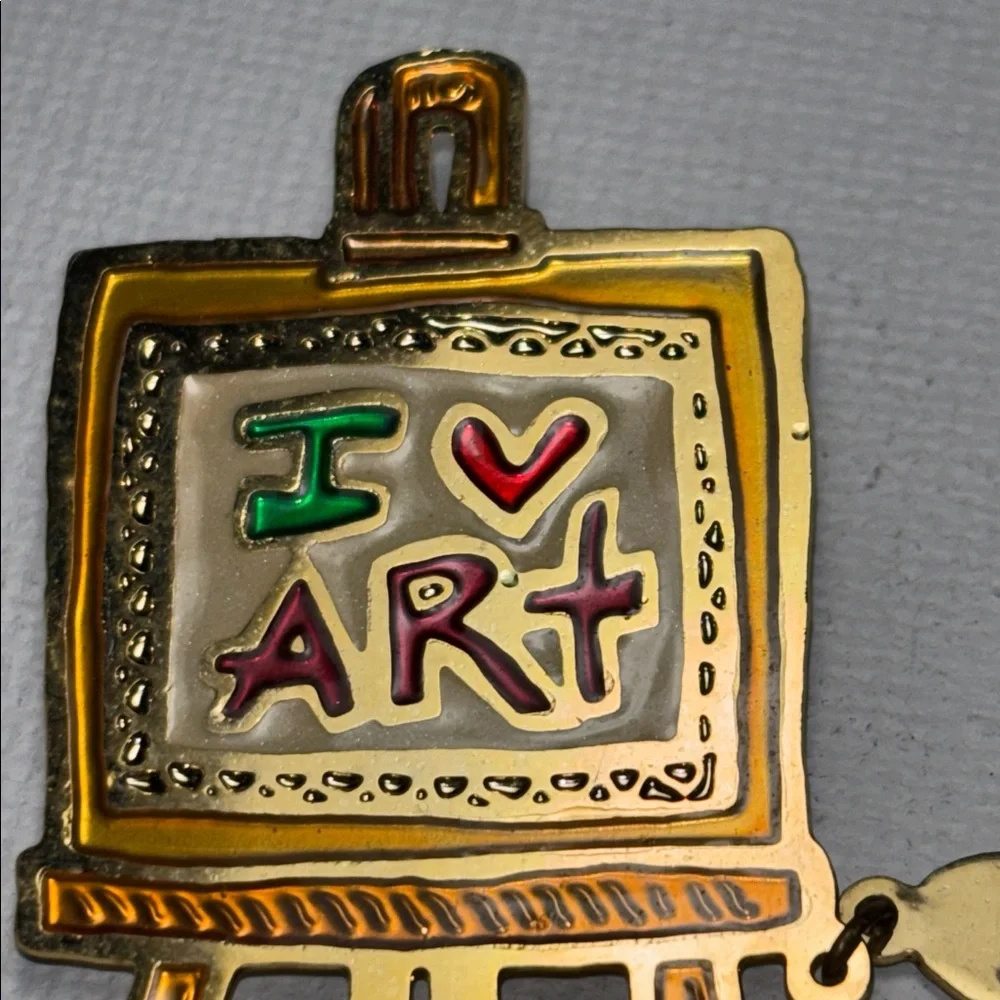 Vintage Two Hands Art Easel Brooch Pin I Love Art Paint Palette Artist Teacher - Picture 3 of 5